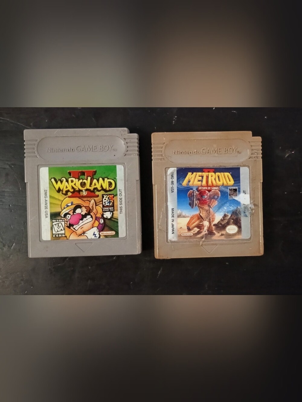 Nintendo Game Boy Cartridges in Gray and Tan - Wario Land II & Metroid II